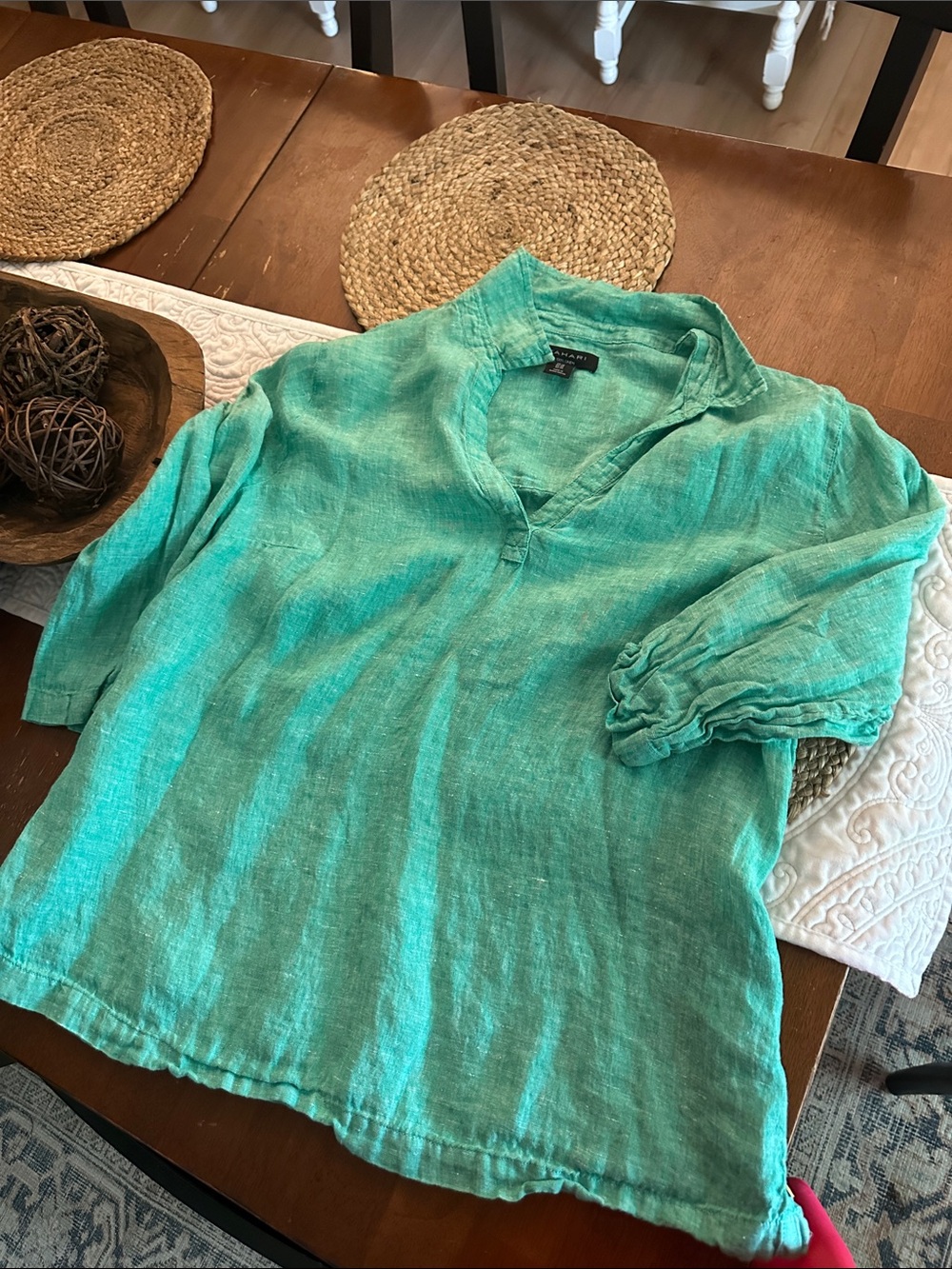 Tahari Green Linen V-Neck Tunic Top Exc Cond Sz 1x